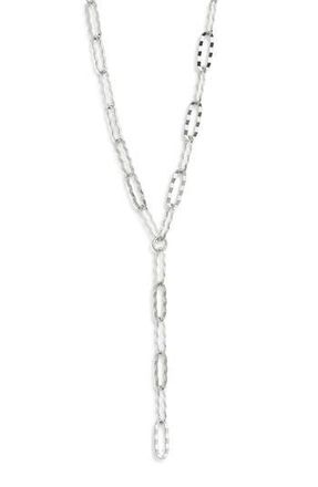 Nordstrom Hammered Paper Clip Chain Y-Necklace in Silver at Nordstrom Rack