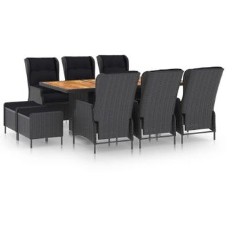vidaXL Set Comedor Jard&iacute;n 9 Pzas Cojines Rat&aacute;n Sint&eacute;tico Gris Oscuro Vidaxl