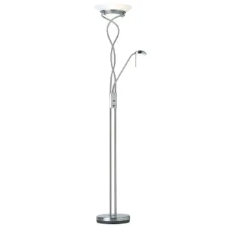 Loops Mother & Child Floor Lamp Satin Chrome Tall Twin Light Dimmer Flexible Reading