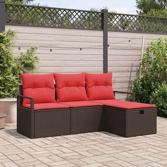 vidaXL Vidaxl Set Divano Da Giardino 4 Pz Marrone Polyrattan