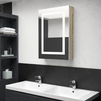 Berkfield Home LED Bathroom Mirror Cabinet White & Oak 50x13x70 cm | Size: 50 x 13 x 70 cm
