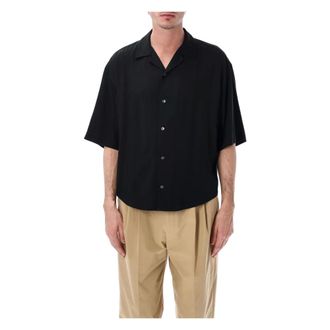 Ami Short Sleeve Shirts, male, Black, Size: L Silk S/S Shirt