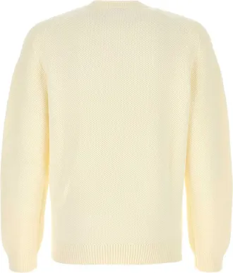 Maison Kitsun&eacute; Mens Logo-Embroidered Cotton Blend Sweater Beige Nylon
