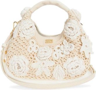 Ganni Mini Crochet Hobo Bag in Egret at Nordstrom