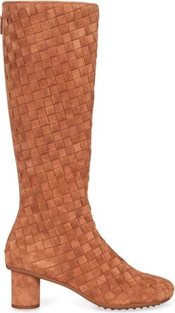 Bottega Veneta Atomic Intrecciato Su&egrave;de Knielaarzen - Dames - Laarzen met Hak - Bruin - 38 EU - Su&egrave;de - Schoenen