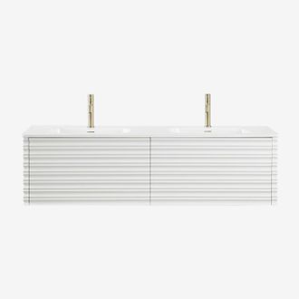 Sklum Conjunto De Mueble De Ba&ntilde;o Suspendido 160x50 Cm En Madera Con Lavabos Integrados Noura Sklum