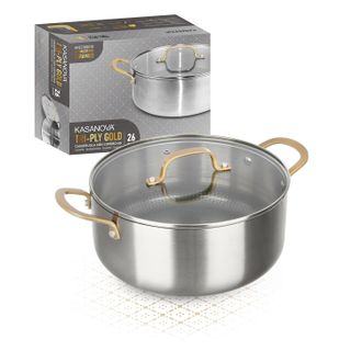 KASANOVA Casseruola 26 cm triplo strato Tri Ply - Gold con coperchio
