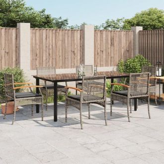 vidaXL Vidaxl - Set Comedor Jard&iacute;n 7 Pzas Y Cojines Rat&aacute;n Sint&eacute;tico Gris