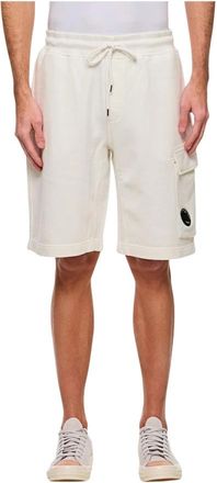 C.P. Company Casual Shorts, male, White, Size: L White Cargo Shorts with Lens Pocket