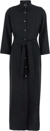 Pla&icirc;n Plain, Kleedjes, Dames, Zwart, M, Lange Jurk Met Klassieke Kraag En Knopensluiting Aan De Voorkant