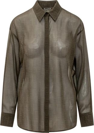 Ferragamo Monogram Print Shirt - Dames - Overhemden - Groen - XS - Overhemden