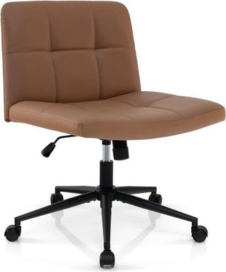 Costway Costway - Silla Escritorio Sin Brazos, Tapizada De Cuero De Pu, Silla Oficina Con Ruedas, Inclinable Y Altura Ajustable, Silla Tocador Estudio Dormito