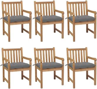 vidaXL Sillas De Jard&iacute;n 6 Uds Madera Maciza De Teca Cojines Gris Vidaxl