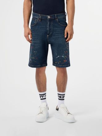Philipp Plein Pantaloncini in denim effetto painted