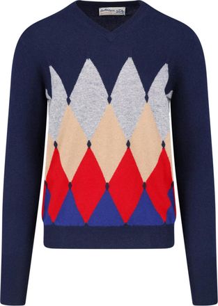 Ballantyne Multicolor Cashmere Argyle V-Neck Sweater