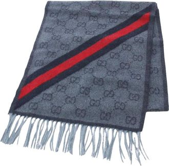 Gucci Sciarpa con motivo GG e frange anni 2020 - Blu