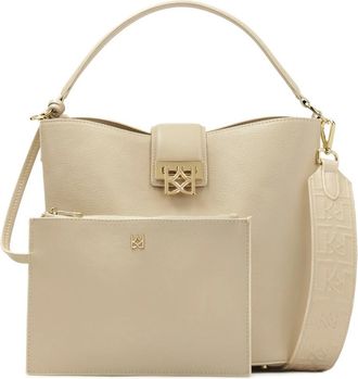 Kazar Tassen, Dames, Beige, ONE Size, Leer, Roomkleurige handtas met gewatteerde bodem en twee banden