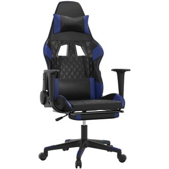 vidaXL Silla Gaming De Masaje Y Reposapi&eacute;s Cuero Sint&eacute;tico Negro Azul Vidaxl