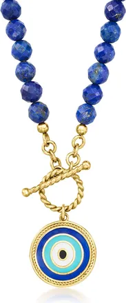 Ross-Simons 6mm Lapis Bead and Multicolored Enamel Evil Eye Toggle Necklace in 18kt Gold Over Sterling