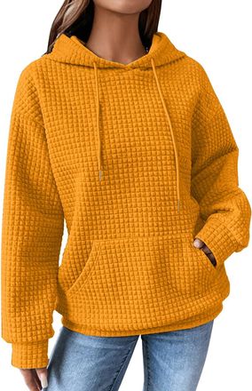 Generic Christmas Hoodies for Women UK,Casual Hoodies Womens Basic Waffle Long Sleeve Pullover Top Solid Vintage Checked Hooded Sweatshirt Holiday Halloween C