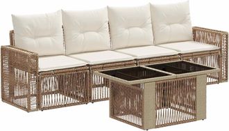 vidaXL Conjunto De Sof&aacute;s De Jard&iacute;n 5 Uds. Beige Y Blanco Crema Vidaxl