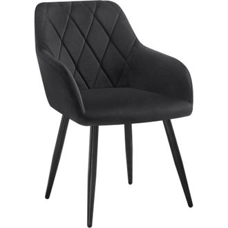 Woltu Set di 1 Sedie da Sala da Pranzo Sedia da Cucina con Braccioli e Schienale Sedie con Gambe in Metallo Stile Moderno in Velluto, Nero