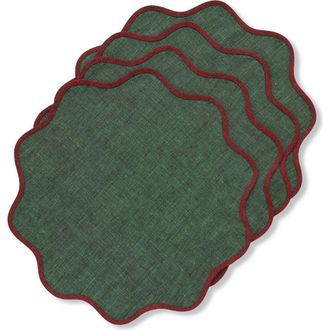 Solino Home Linen Round Placemats - Giselle Scallop Edge, 16 Round in Red Garnet And Forest Green at Nordstrom, Size Medium