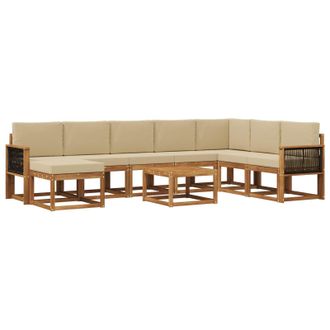 vidaXL Conjunto De Sof&aacute;s De Exterior Con Coj&iacute;n 9 Pcs Natural Y Beige Vidaxl