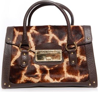 Dolce & Gabbana Brown Leather Giraffe Print Handbag (Authentic Pre-Loved)