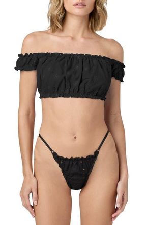 Florence By Mills Embroidered Eyelet Off the Shoulder Crop Top in Black at Nordstrom, Size Small