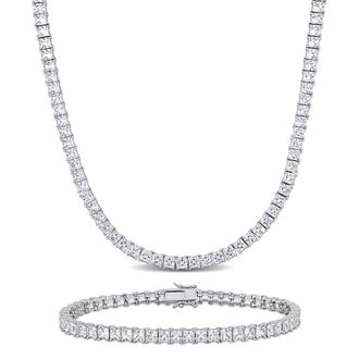 Amour Mens 2-Piece Set 63ct TGW Created White Sapphire Tennis Necklace and Bracelet in Sterling Silver - 20in & 9in