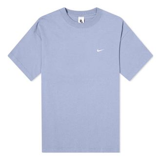 Nike Solo Swoosh Small Label Logo Solid Color Sports Round Neck Short Sleeve Blue CV0559-512