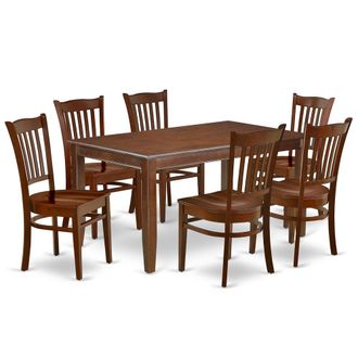 East West Furniture Dining Room Set Mahogany, DUGR7-MAH-W