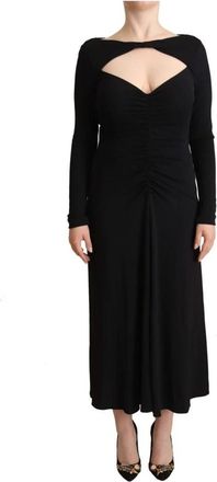 Pinko Nylon Stretch Lange Mouwen Diepe V-hals Maxi Jurk - Dames - Casual kleedjes - Zwart - S - Nylon - Kleedjes