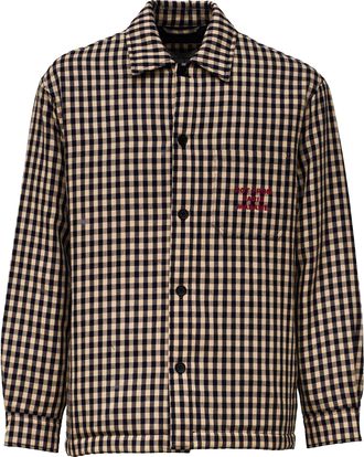 Dr&ocirc;le de Monsieur Padded Check Overshirt with Slogan Print