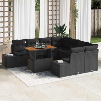 vidaXL Vidaxl - Conjunto De Comedor De Jard&iacute;n Con Coj&iacute;n 9 Pcs Negro, Marr&oacute;n