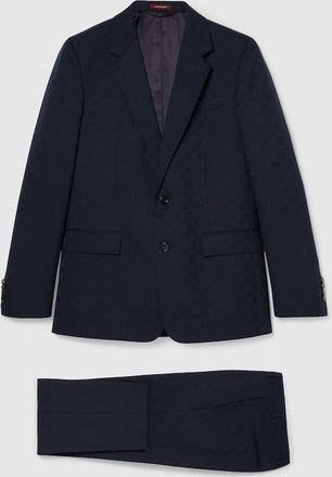 Gucci GG Wool Jacquard Suit, Size 44 IT, Blue