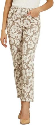 Guess Jeans Womens Partytime Tan Denim Floral Stretch Straight Leg FTS1069