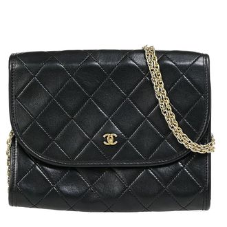 Chanel Vintage Round Flap Bag Quilted Lambskin Black Leather Bag (Pre-Owned)