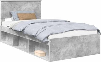 vidaXL Estructura De Cama Con Cabecera Gris Concreto 100 X 200 Cm Vidaxl