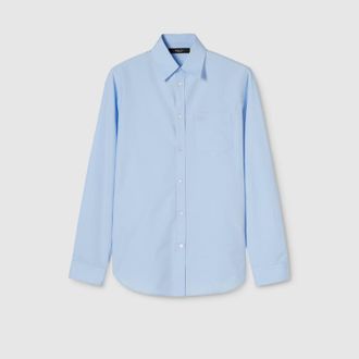 Gucci Cotton Poplin Shirt With Embroidery, Size 15++, Blue, Ready-to-wear