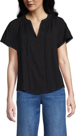 Lands End Slub Short Sleeve Notch Neck Top in Black at Nordstrom, Size X-Large P