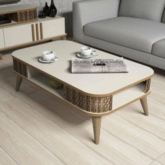 Dmora Mesa De Centro Medicina, Un Compartimento, 60x105x34.6h Cm Blanco Crema
