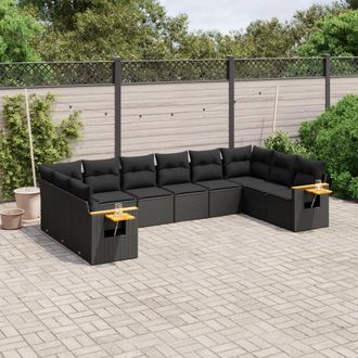 vidaXL Vidaxl - Set De Sof&aacute;s De Jard&iacute;n 10 Pzas Cojines Rat&aacute;n Sint&eacute;tico Negro
