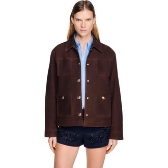 Sandro Suede jacket in Black Brown at Nordstrom, Size 40 Eu
