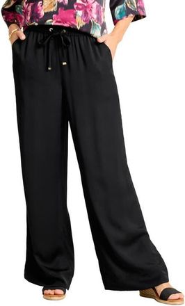 Tommy Bahama Satin Drawstring Wide Leg Pants in Black at Nordstrom, Size X-Small
