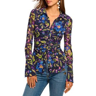 Ramy Brook Talisa Floral Button-Up Shirt in Navy Floral Mesh at Nordstrom, Size X-Small