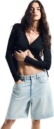 Calvin Klein Jeans Top a maniche lunghe nero a coste con bottoni sul davanti
