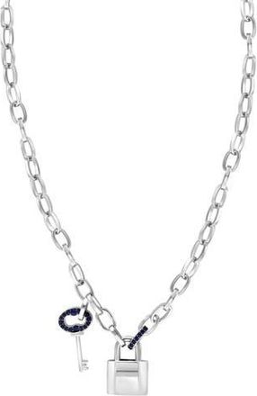 Effy Mens Black Spinel Lock & Key Pendant Necklace in Silver/Black/Blue at Nordstrom Rack, Size 22