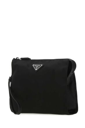 Prada Mens Black Re-Nylon Clutch Nero Poliammidericiclata-Vitello
